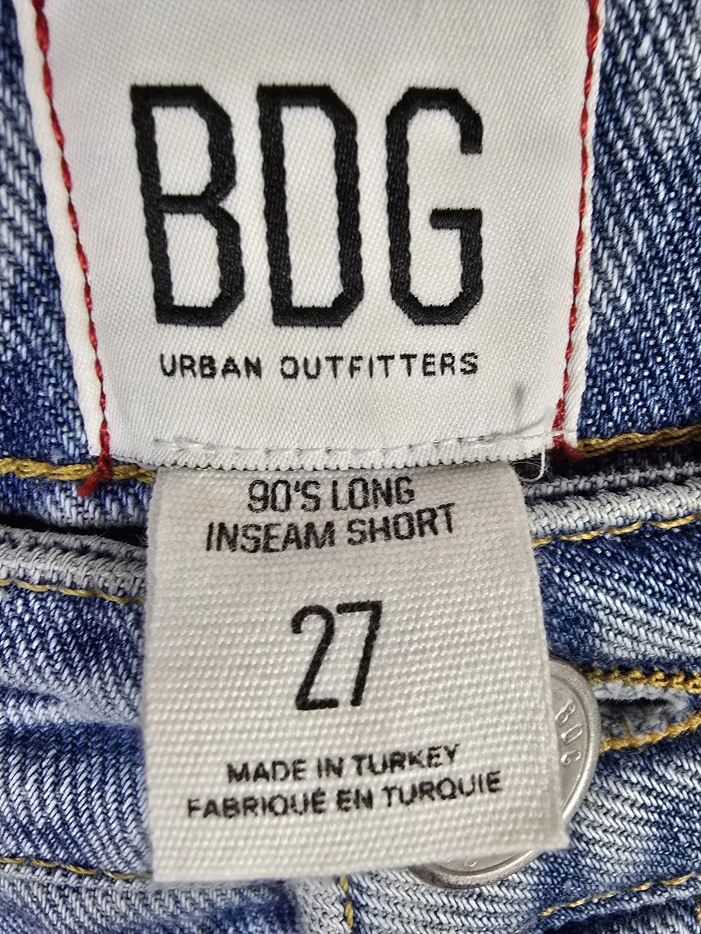 BDG 90s Long Inseam Denim Shorts‎ Size 27 Distressed High Rise Cutoff